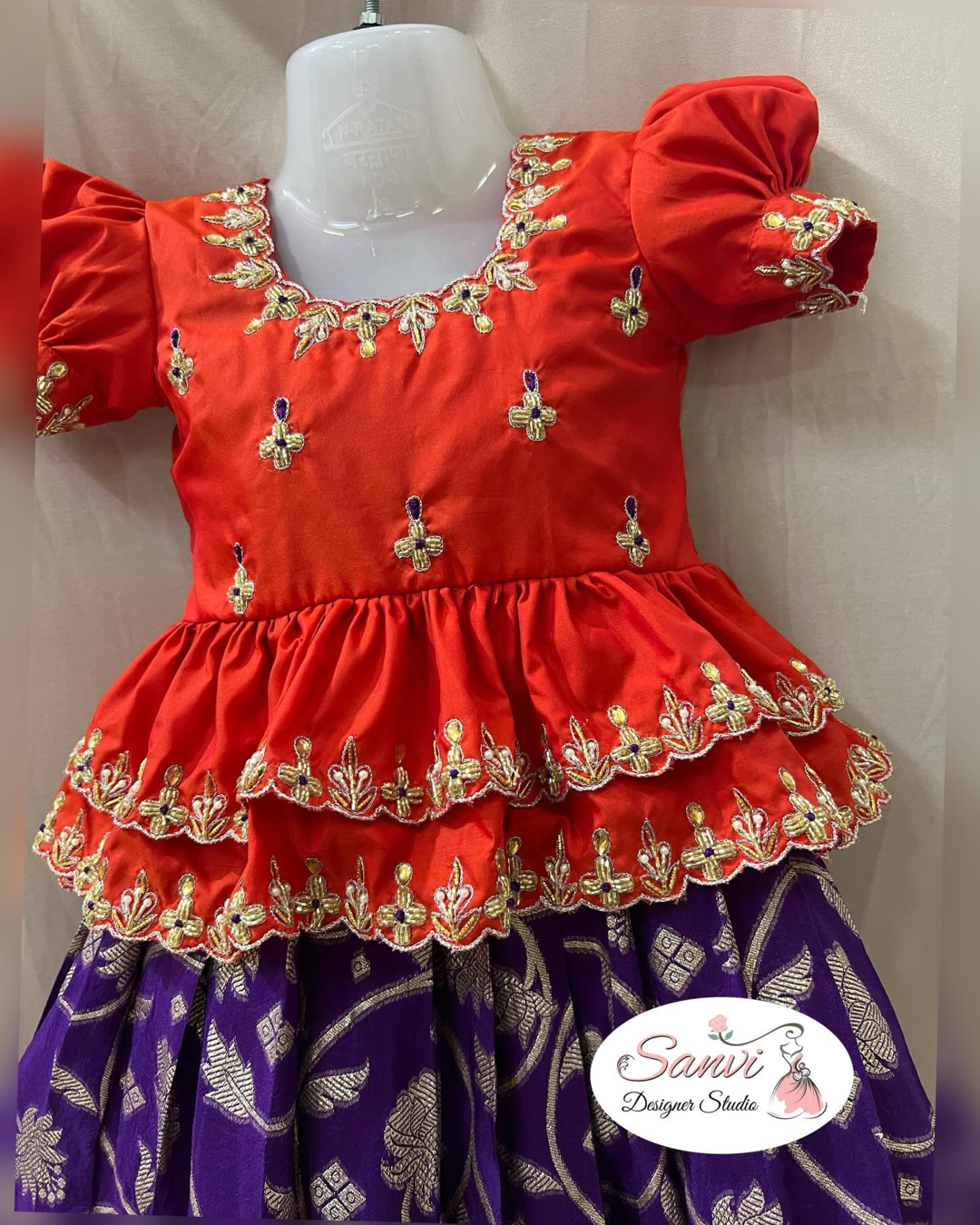 Organza kids Frock with hand embroidery