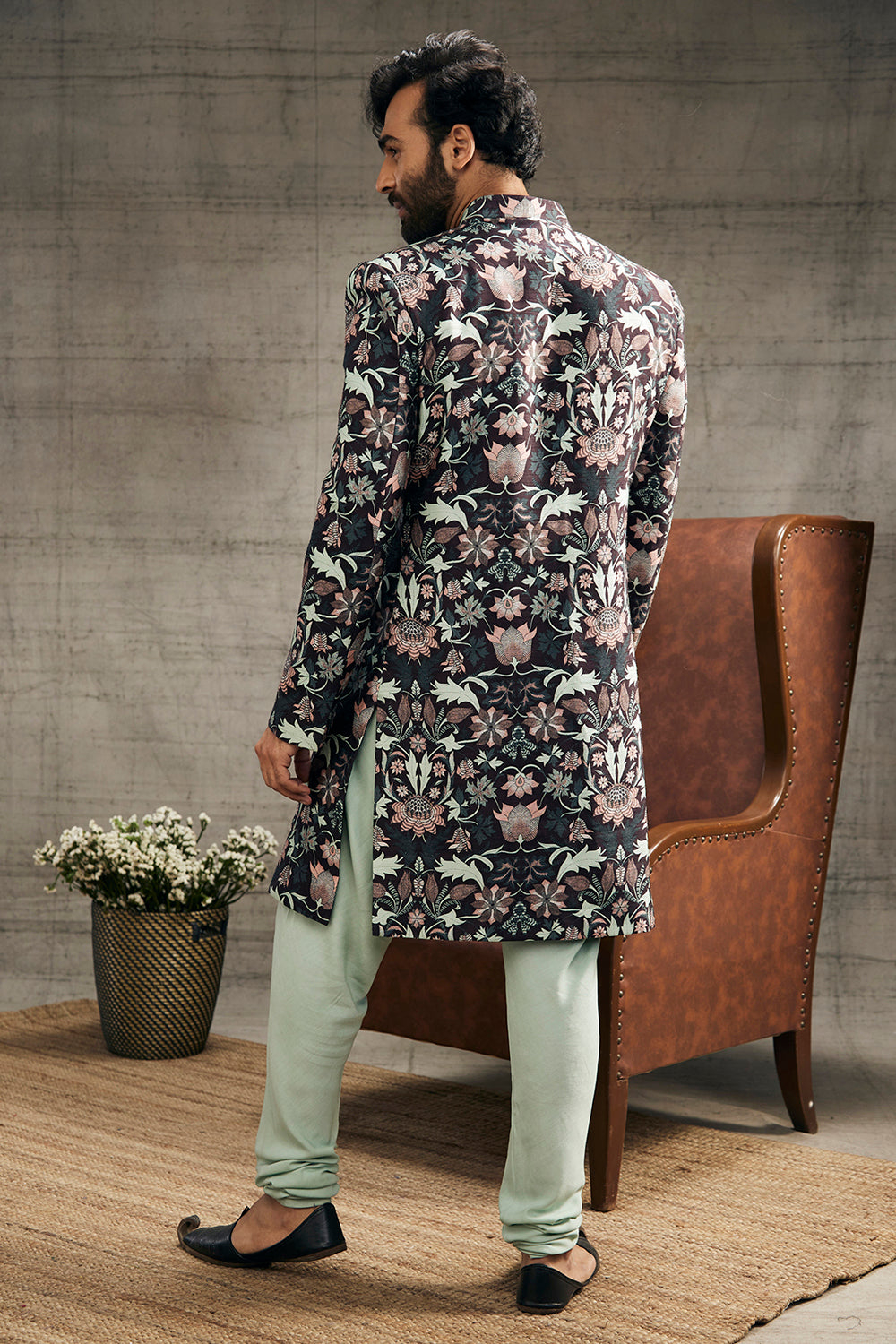 PASTEL FLORAL PRINTED SHERWANI SET