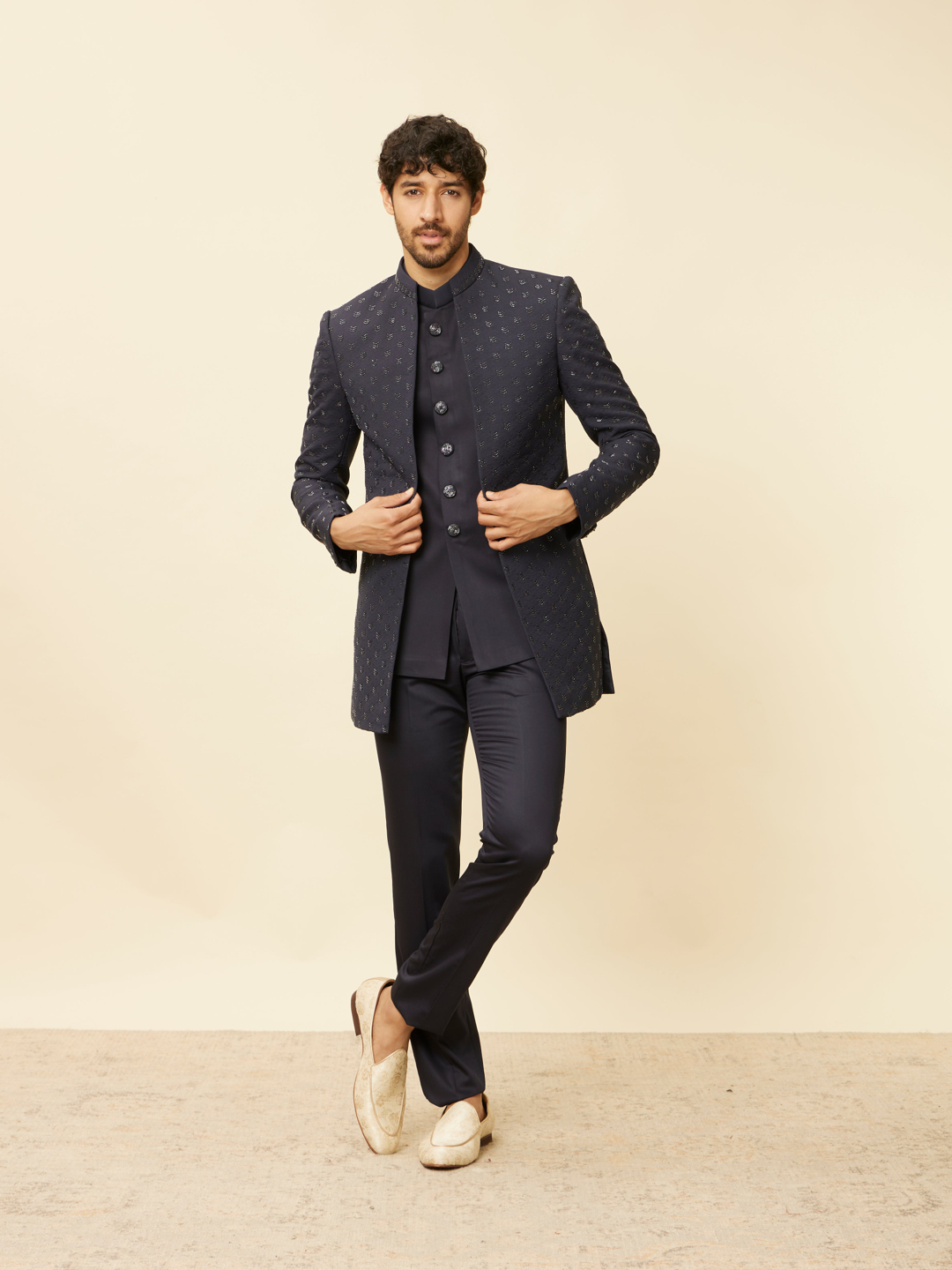 Dazzling Dark Blue Indo-Western Jacket Set