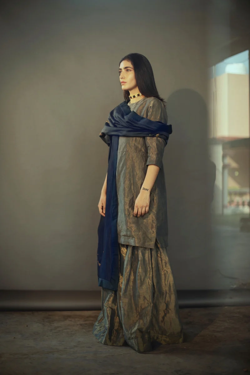 Coco Tunic Paired With Sharara - XS - Handloom Tissue - SET OF 2