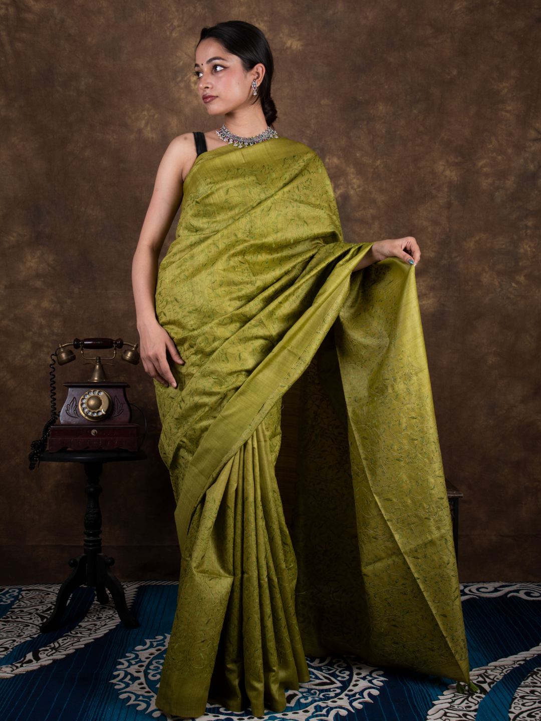 Handloom Olive Temptation Pure Tussar Silk Saree
