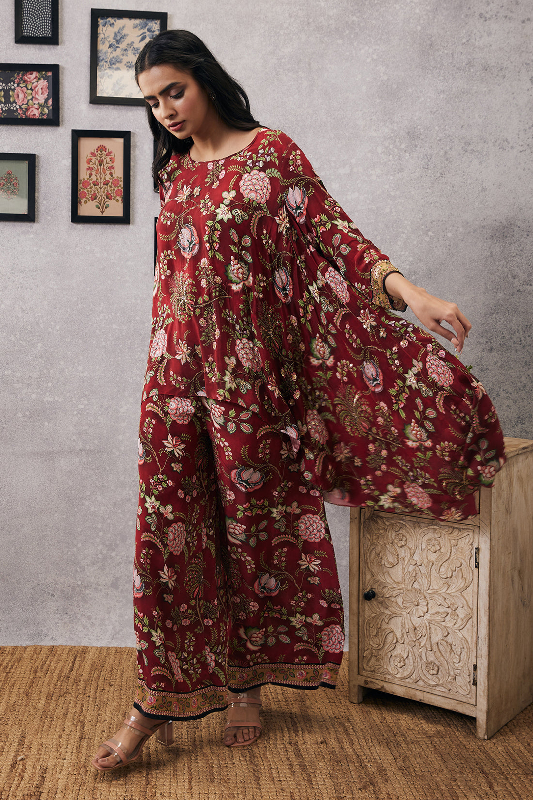 MEHR EMBROIDERED ASYMMETRIC CO-ORD SET