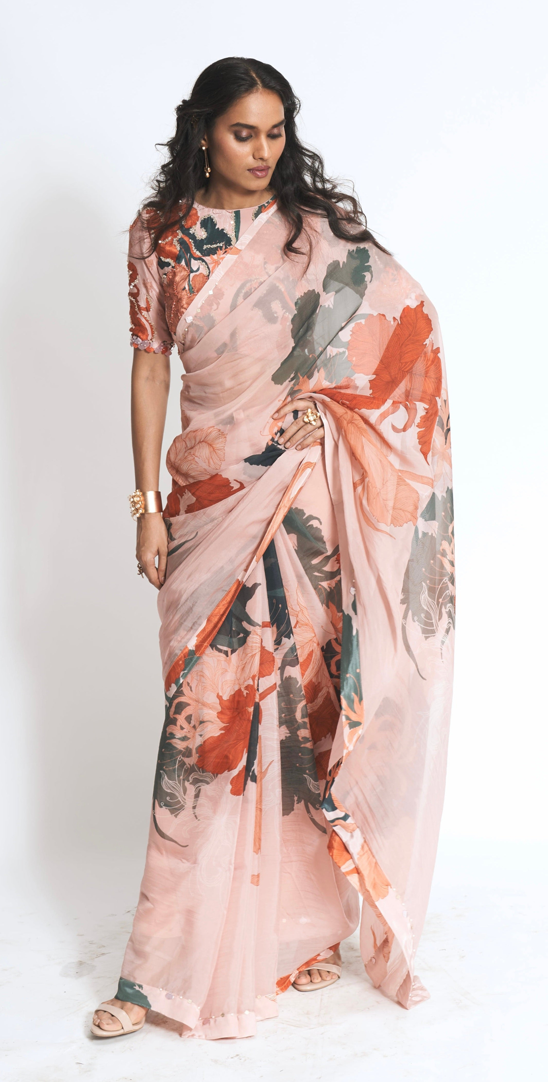 Aurora Saree - Coral