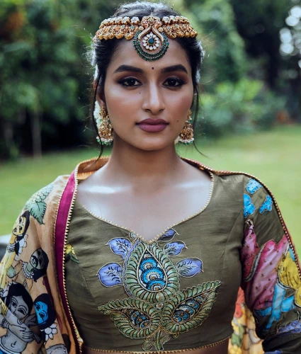 Green Kalamkari Lehenga with Handwork Blouse and duppatta